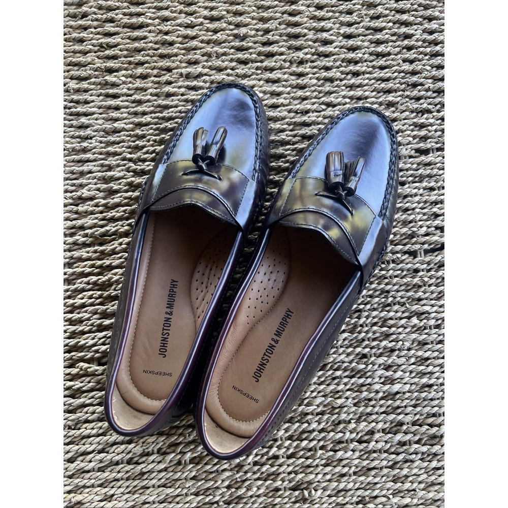 Johnston & Murphy Tassel Loafers Mens 10M Oxblood Burgundy Sheepskin NWOB